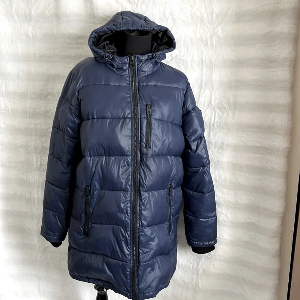 GUESS Puffer Coat Winter Jacket Men's hooded Full Zip Mens Large - Picture 1 of 16